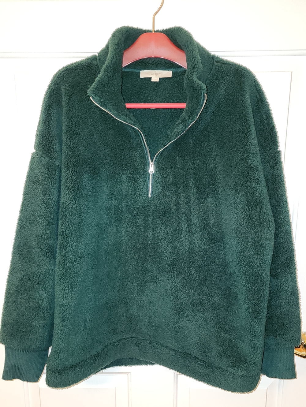 LOFT Deep Green Sherpa Half-Zip Jacket